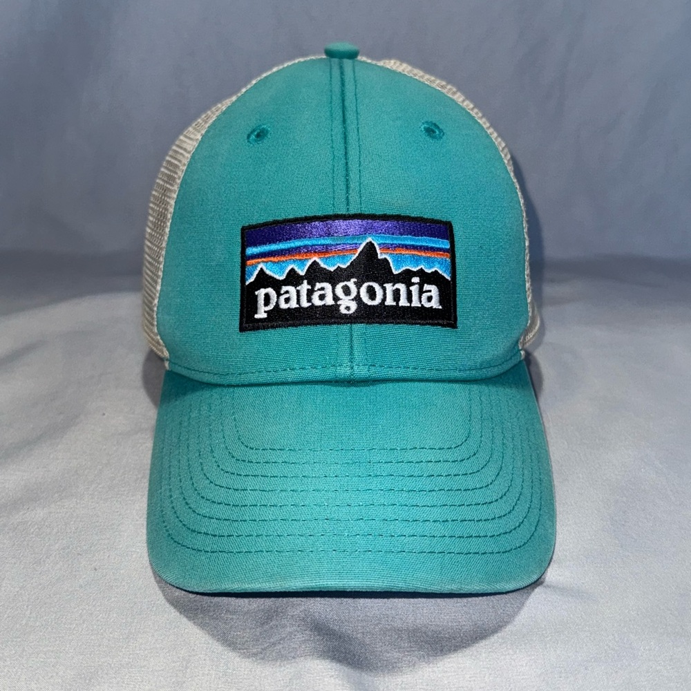 Patagonia Logo Teal Blue & Khaki Trucker SnapBack Hat